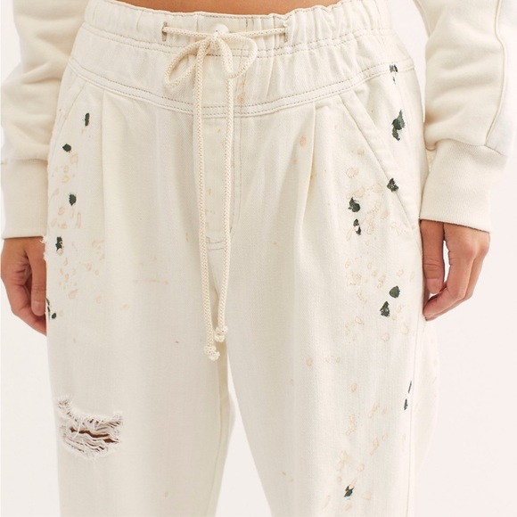 Free People Mixed Up Cotton Distressed Utility Jeans - Picture 1 of 12